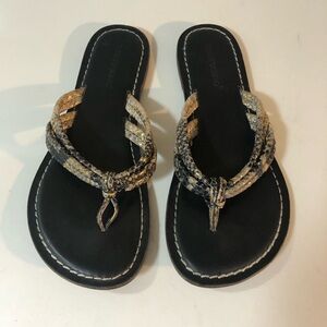 Bernardo Black and Tan Sandals with Braided Straps